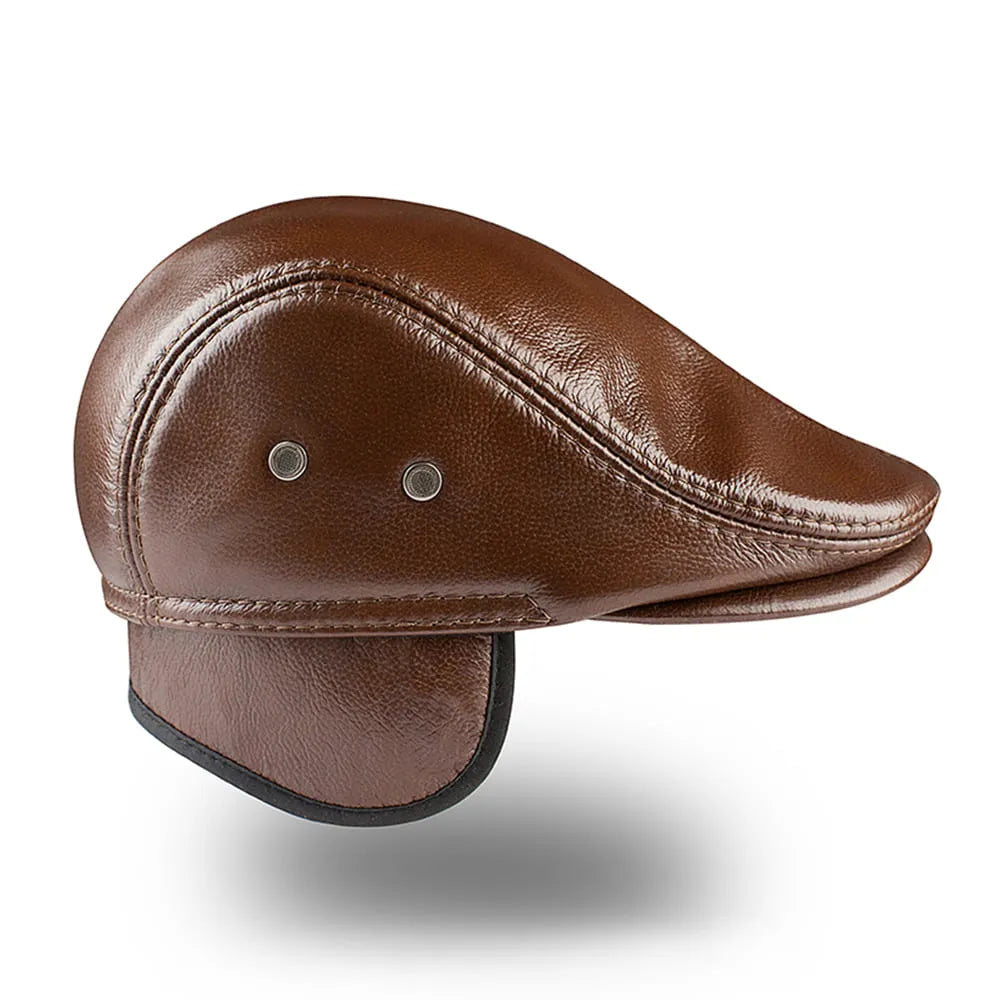 Earflaps Genuine Leather Flat Cap