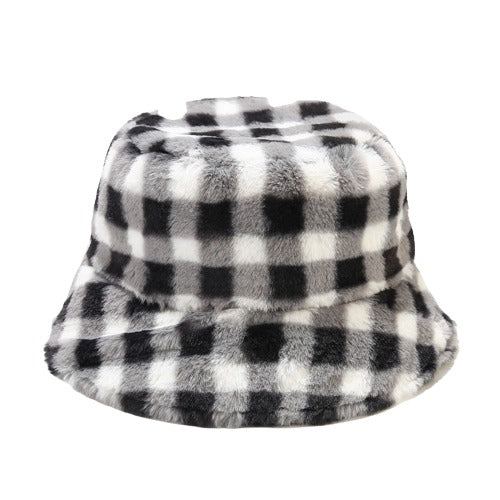 Plaid Fur Bucket Hat