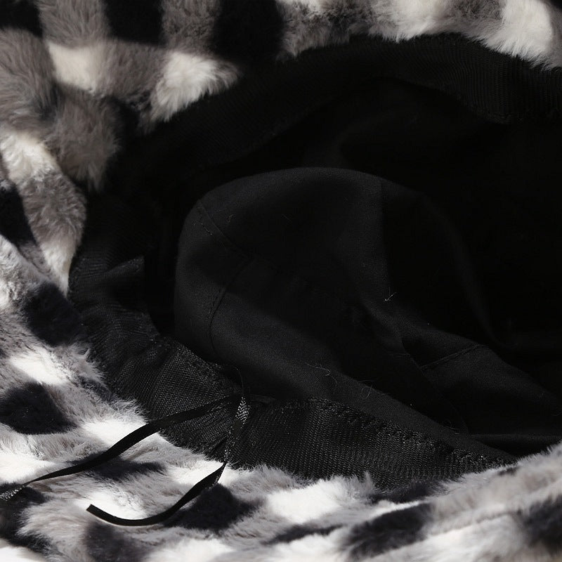 Plaid Fur Bucket Hat