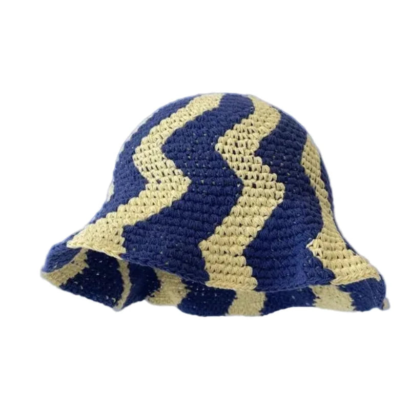 Galinhas Women Summer Striped Knitted Crochet Hat