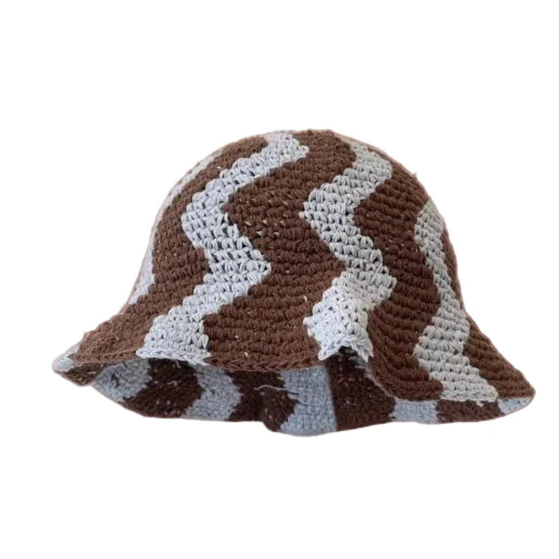 Galinhas Women Summer Striped Knitted Crochet Hat
