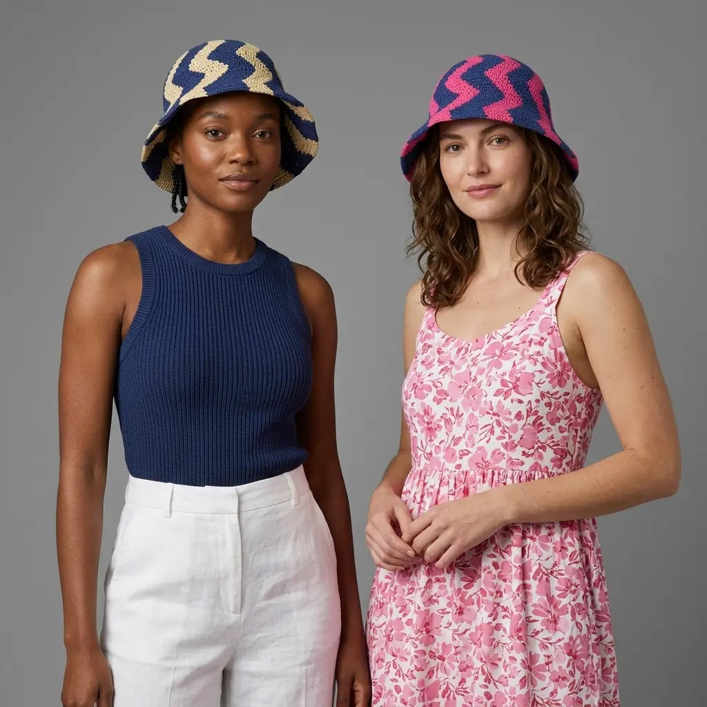 Galinhas Women Summer Striped Knitted Crochet Hat