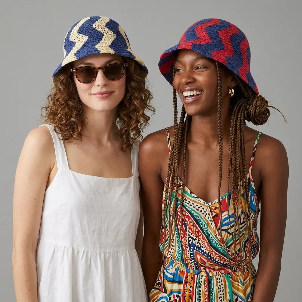 Galinhas Women Summer Striped Knitted Crochet Hat