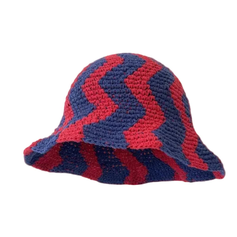 Galinhas Women Summer Striped Knitted Crochet Hat
