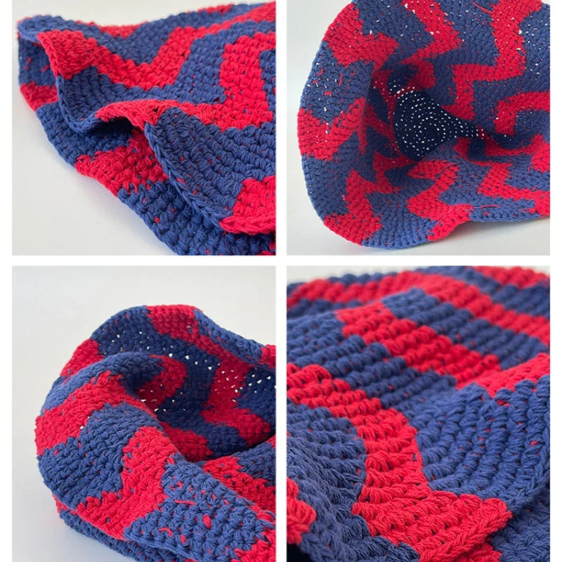 Galinhas Women Summer Striped Knitted Crochet Hat