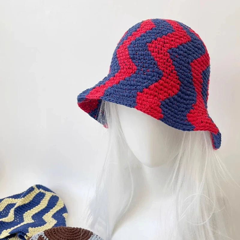 Galinhas Women Summer Striped Knitted Crochet Hat