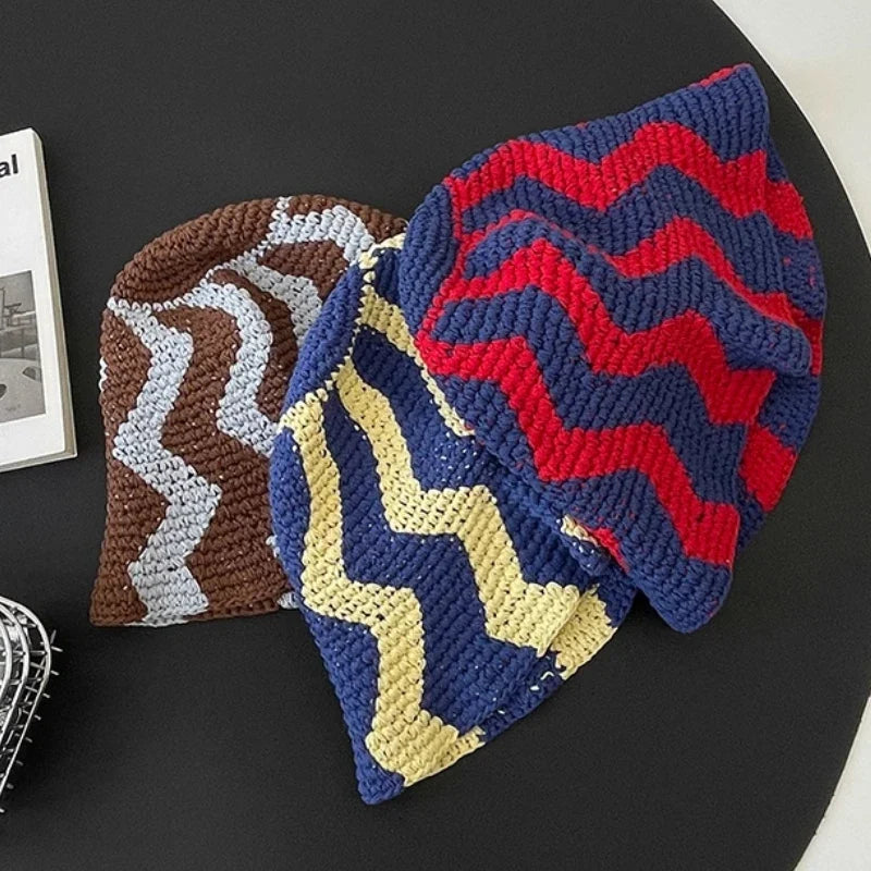 Galinhas Women Summer Striped Knitted Crochet Hat