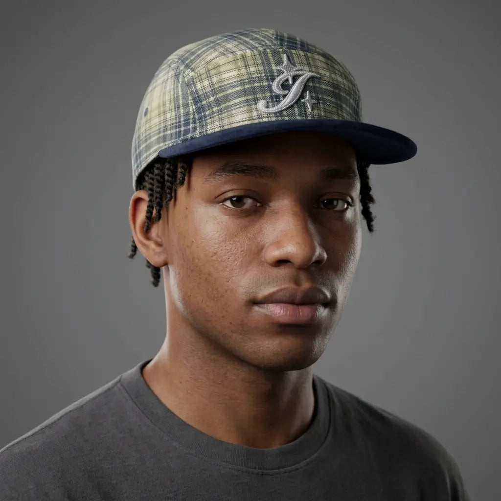 Glendale Plaid Cotton Flat Visor 5-Panel Cap