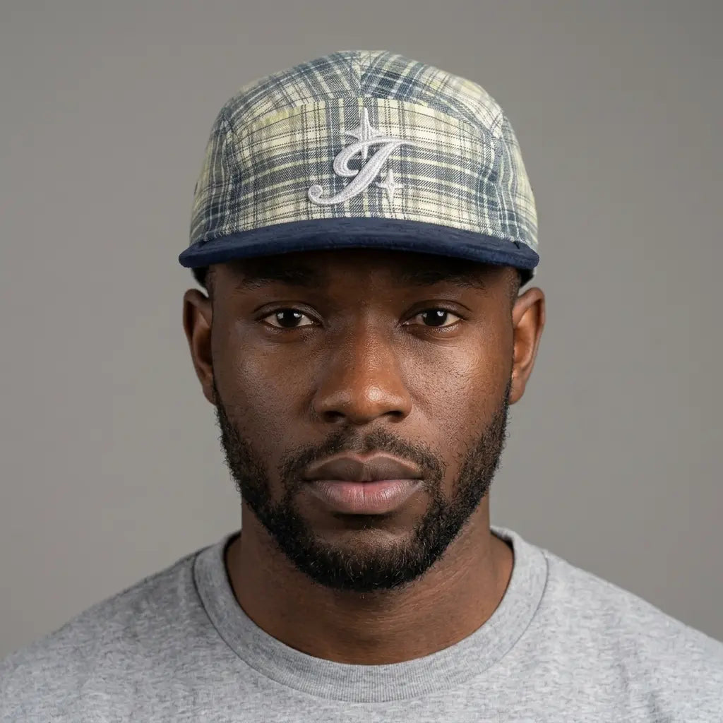 Glendale Plaid Cotton Flat Visor 5-Panel Cap