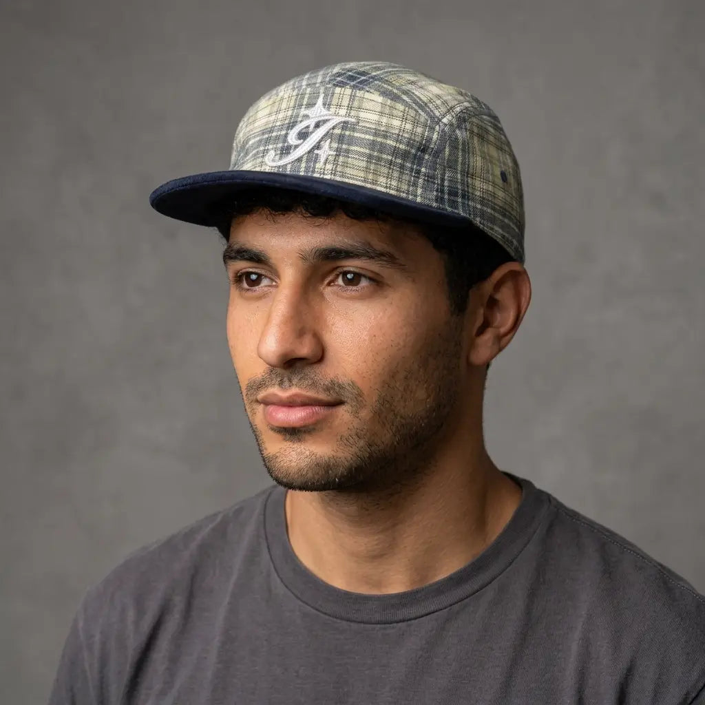 Glendale Plaid Cotton Flat Visor 5-Panel Cap