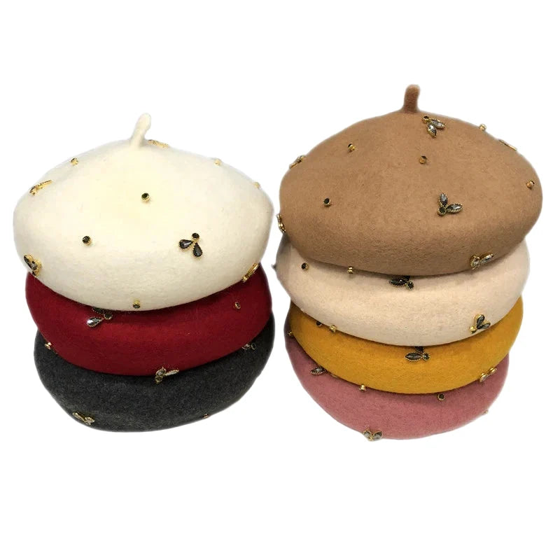 Golden Bees Women Wool Beret