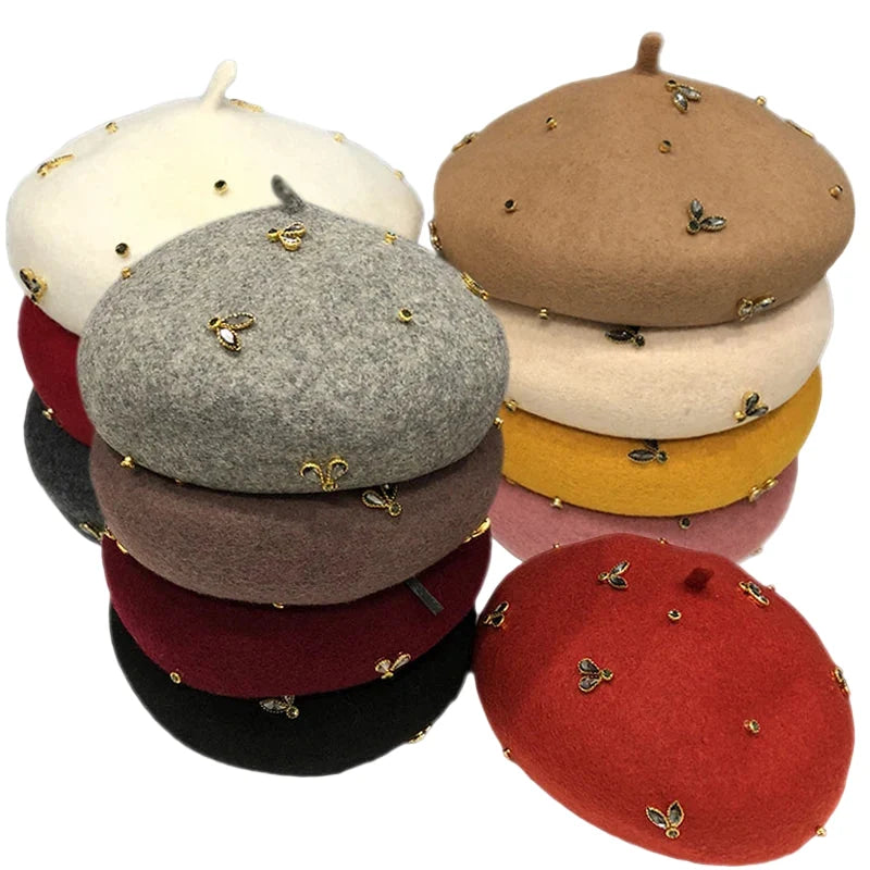 Golden Bees Women Wool Beret