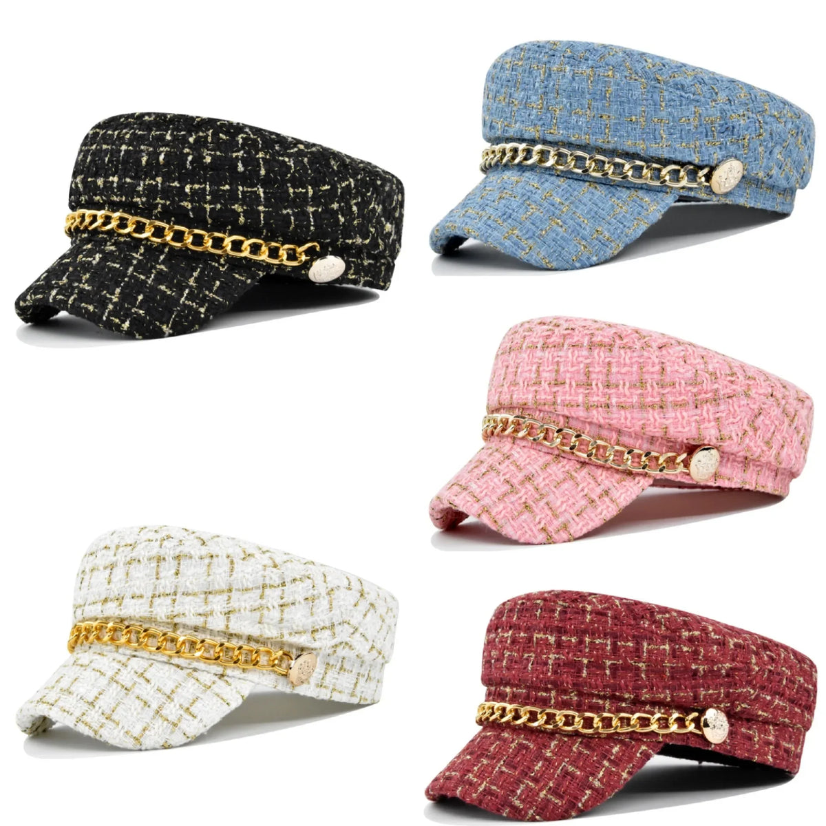Golden Chain Plaid Cotton Sailor Cap