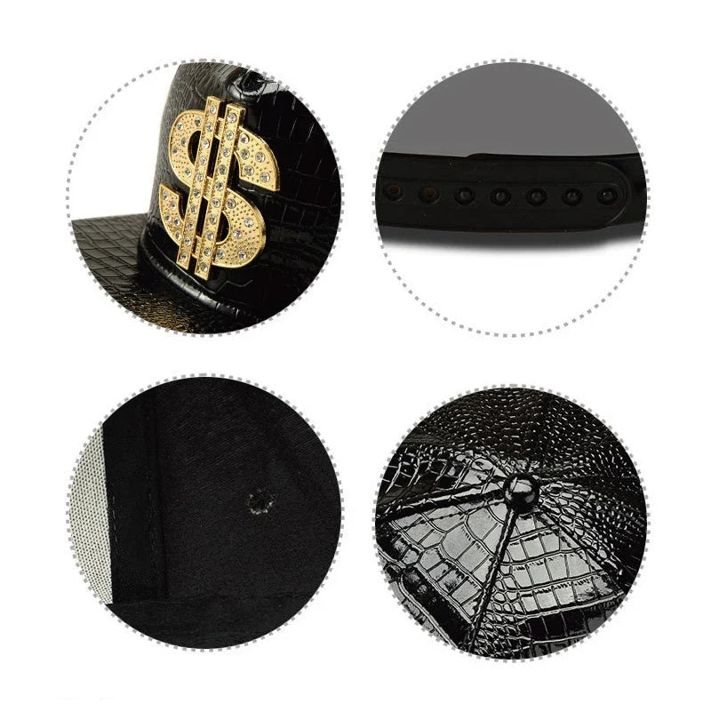 Golden Dollar Snakeskin Leather Snapback Cap