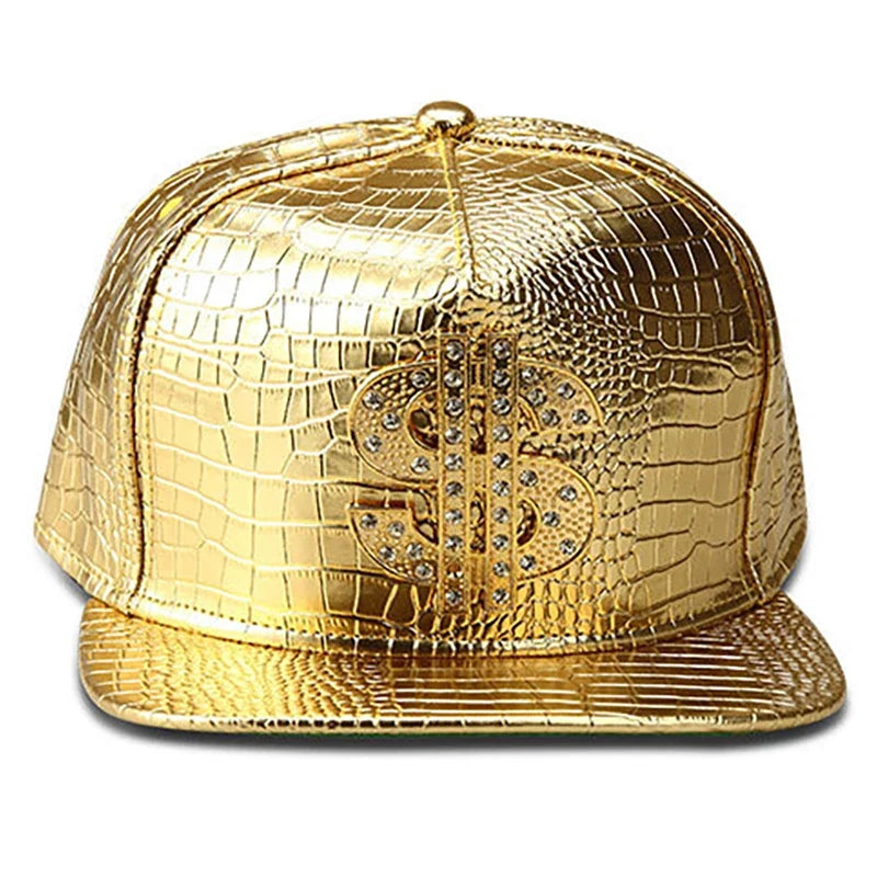 Golden Dollar Snakeskin Leather Snapback Cap