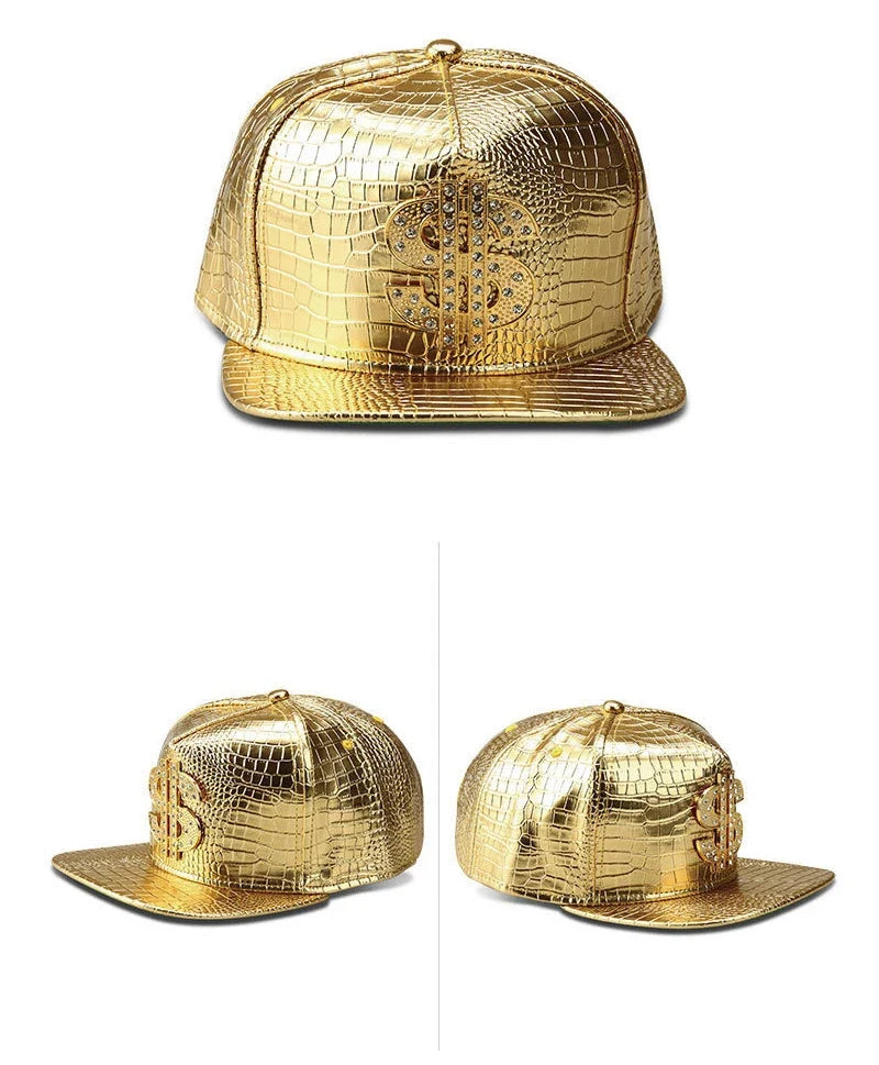 Golden Dollar Snakeskin Leather Snapback Cap