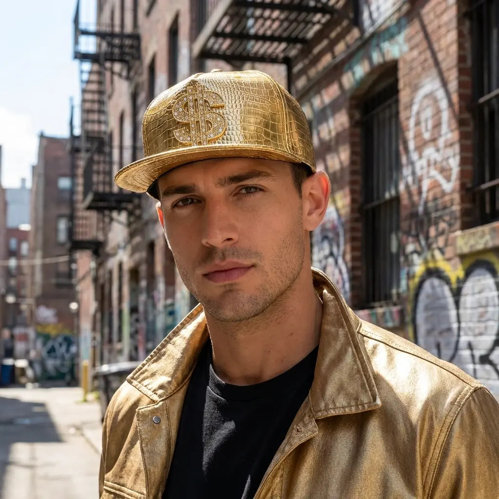 Golden Dollar Snakeskin Leather Snapback Cap