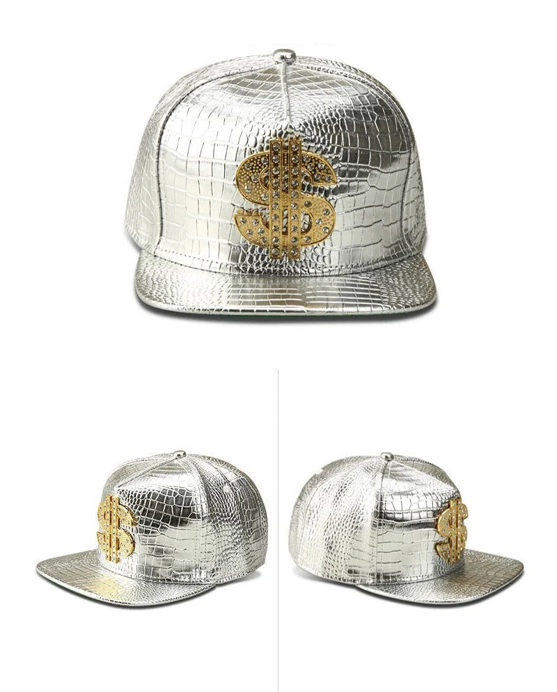 Golden Dollar Snakeskin Leather Snapback Cap