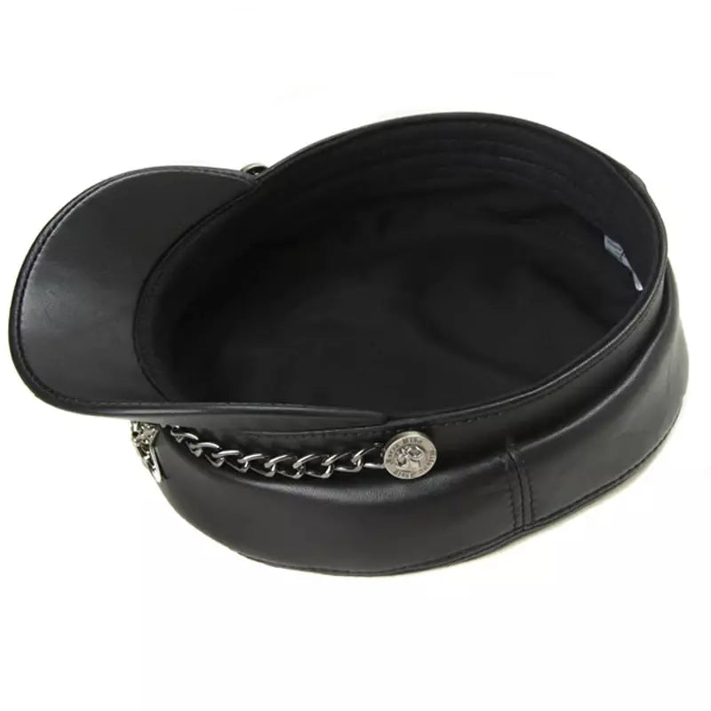 Golden Star Black Genuine Leather Sailor Cap
