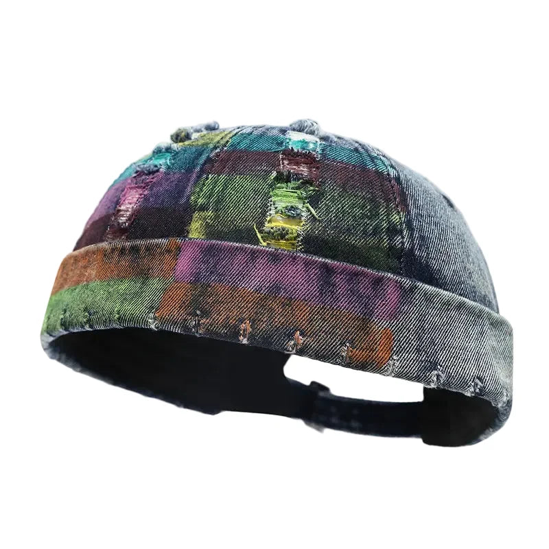 Graffiti Multicolor Painting Ripped Denim Docker Cap