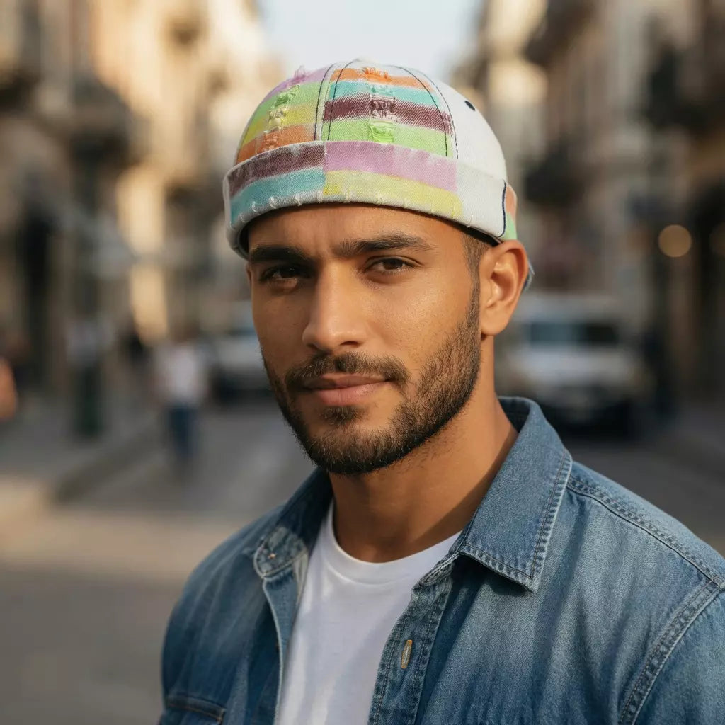 Graffiti Multicolor Painting Ripped Denim Docker Cap