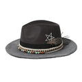 Handmade Bohemian Feather Stars Suede Fedora Hat