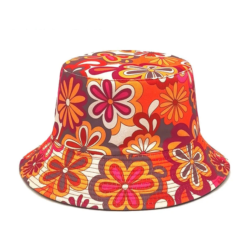 Hippie Flowers Red Reversible Bucket Hat