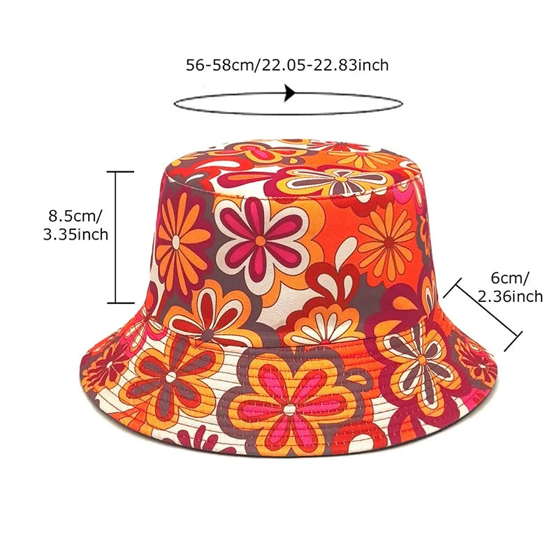 Hippie Flowers Red Reversible Bucket Hat