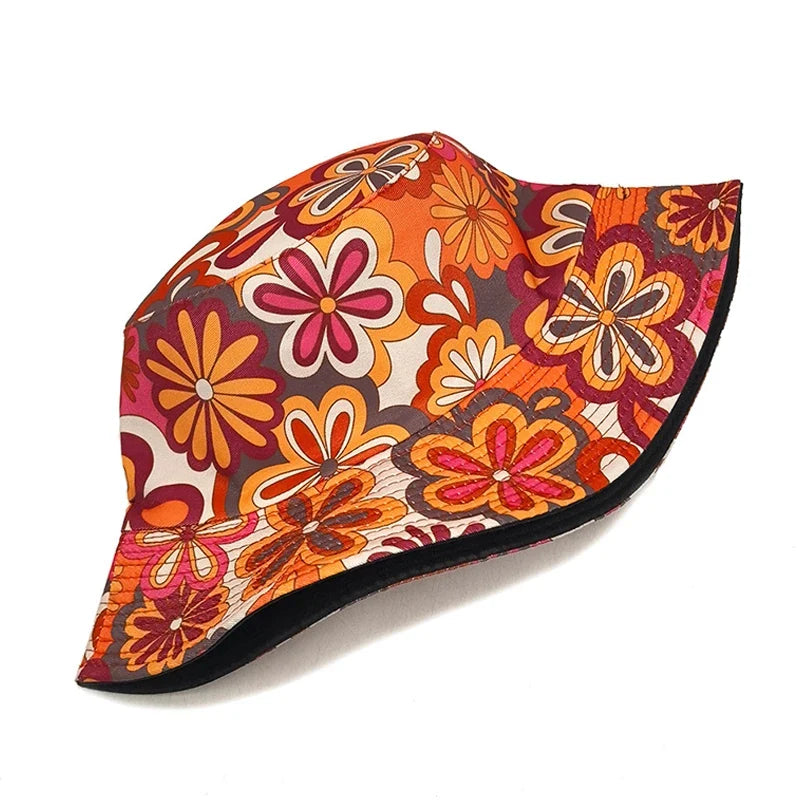 Hippie Flowers Red Reversible Bucket Hat
