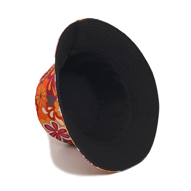 Hippie Flowers Red Reversible Bucket Hat