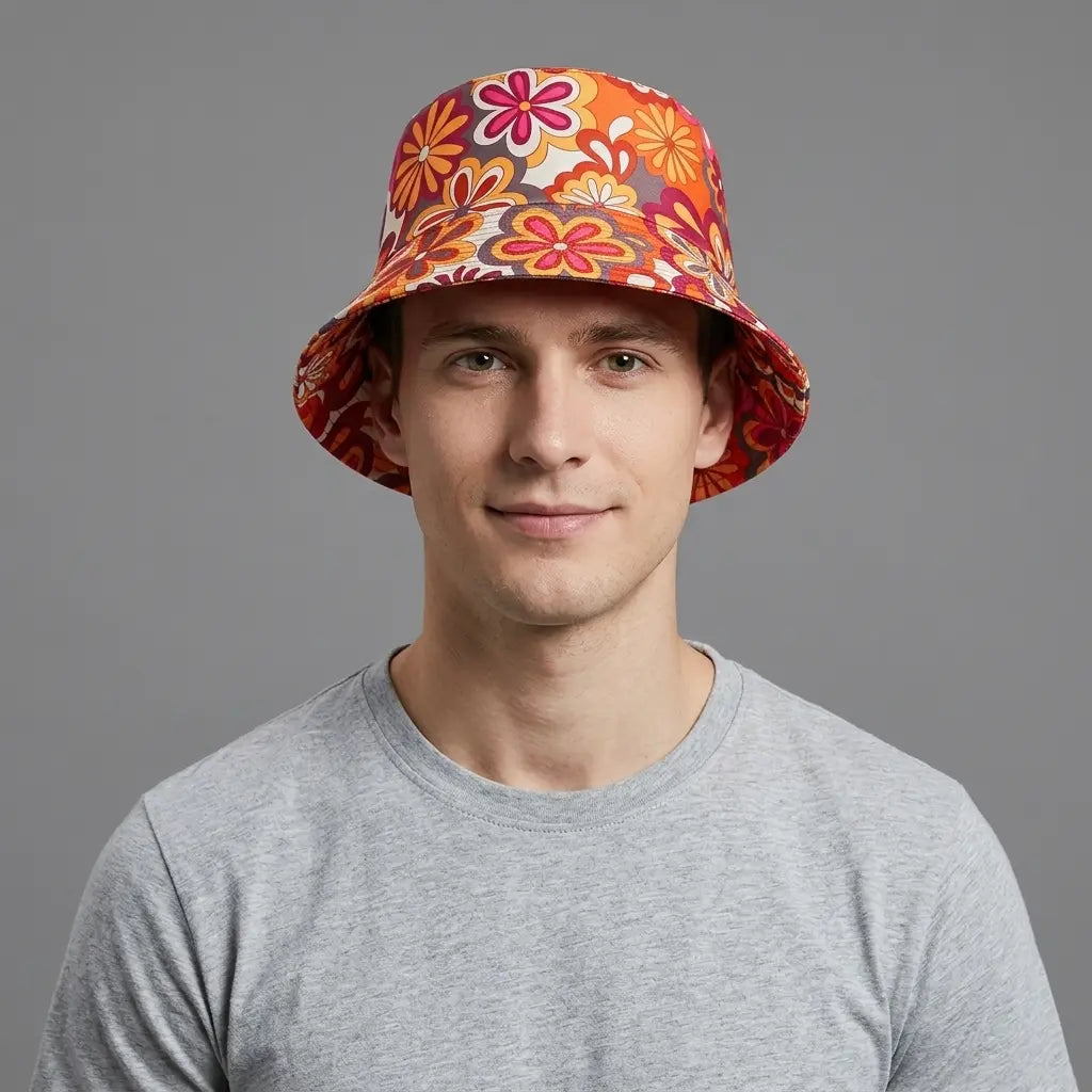 Hippie Flowers Red Reversible Bucket Hat