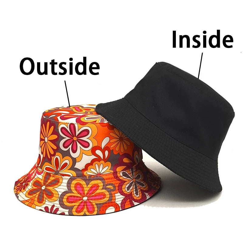 Hippie Flowers Red Reversible Bucket Hat