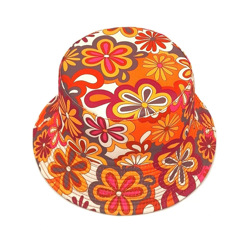Hippie Flowers Red Reversible Bucket Hat