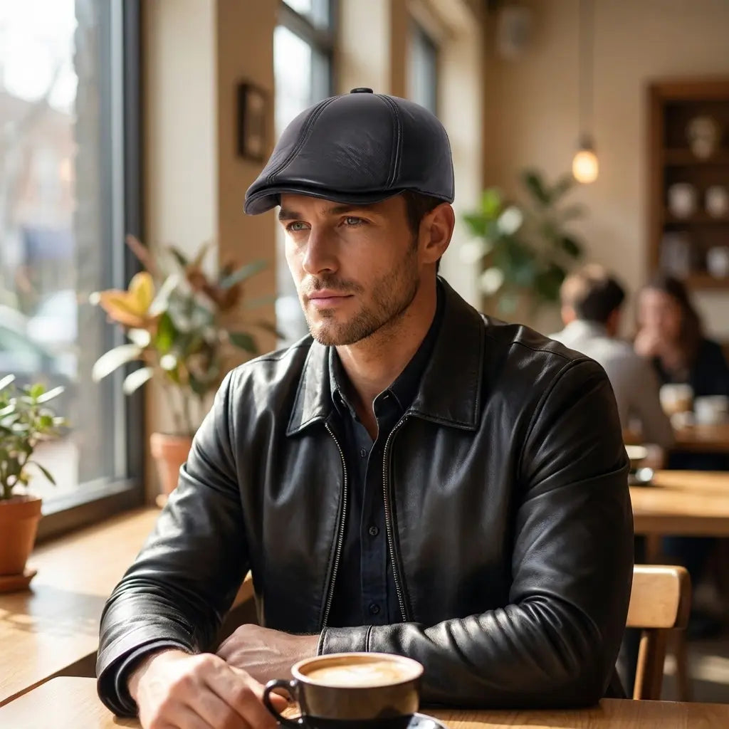 Holmes Genuine Leather Earflaps Duckbill Flat Cap