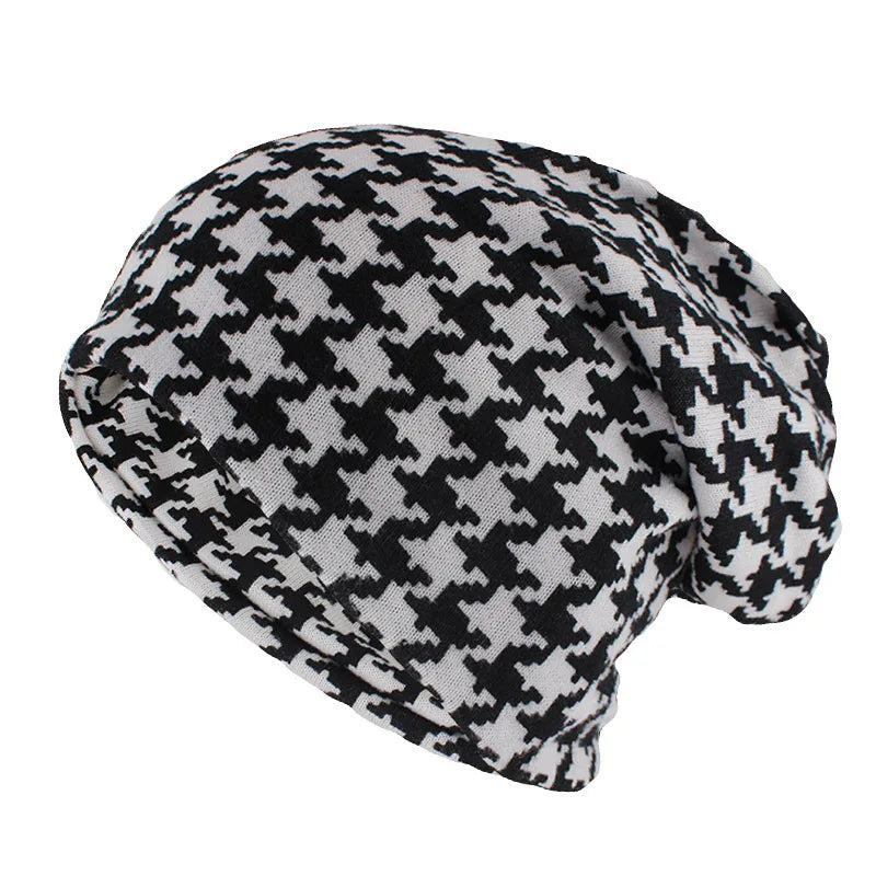 Houndstooth Cotton Snood Beanie