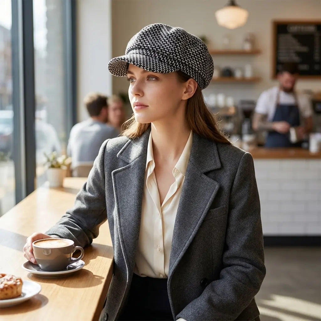 Houston Women Knitted Cotton 8-Panels Newsboy Cap
