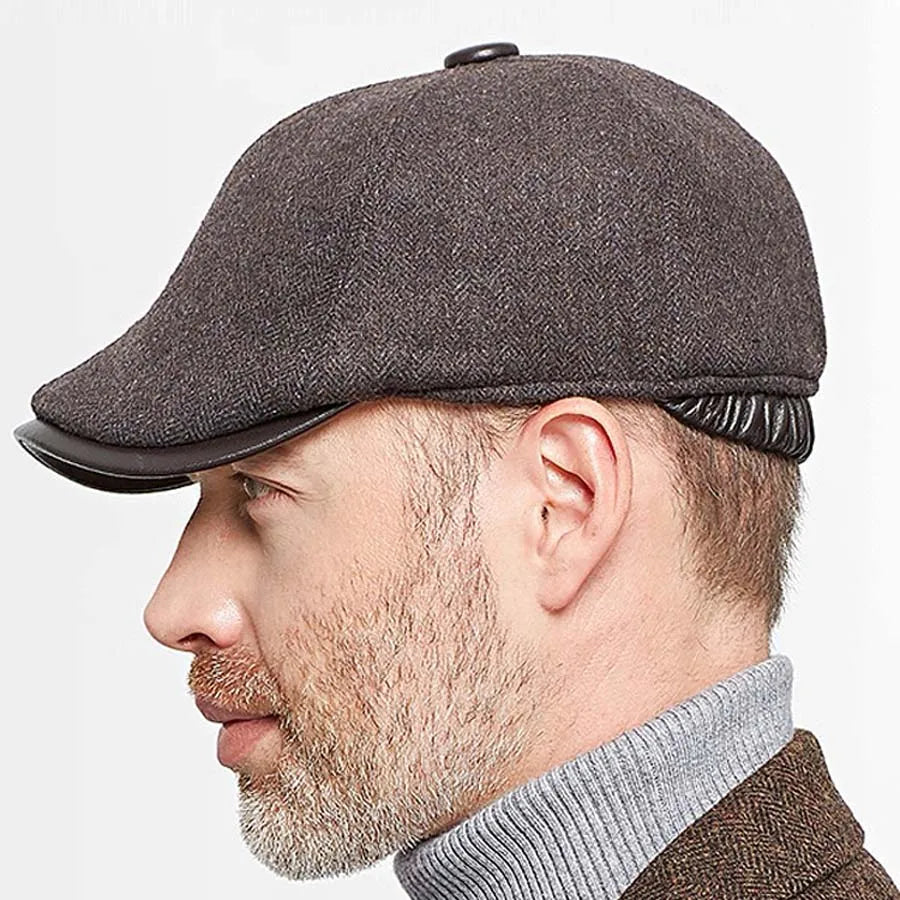 Hudson Genuine Leather Wool Duckbill Flat Cap
