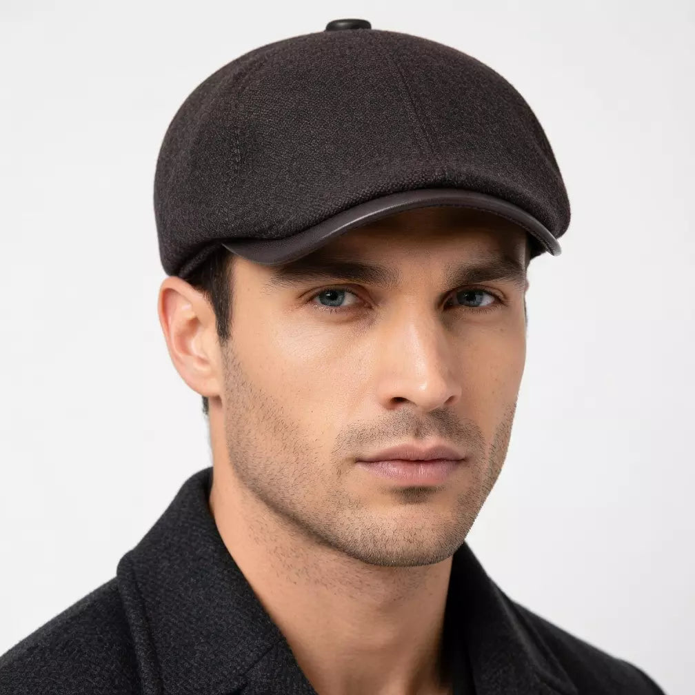 Hudson Genuine Leather Wool Duckbill Flat Cap