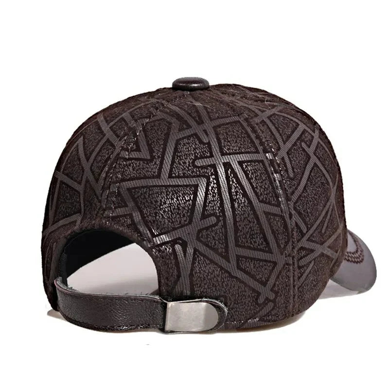 Irregular Stripes Genuine Leather Baseball Cap