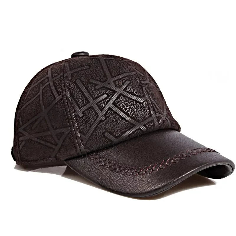 Irregular Stripes Genuine Leather Baseball Cap