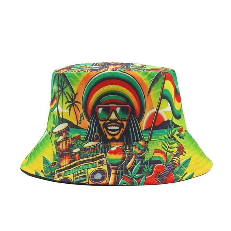 Jamaican Rastaman Green Reversible Bucket Hat