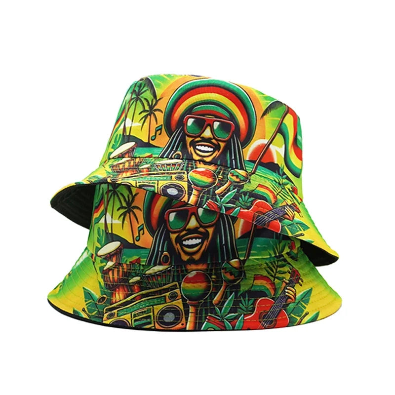 Jamaican Rastaman Green Reversible Bucket Hat