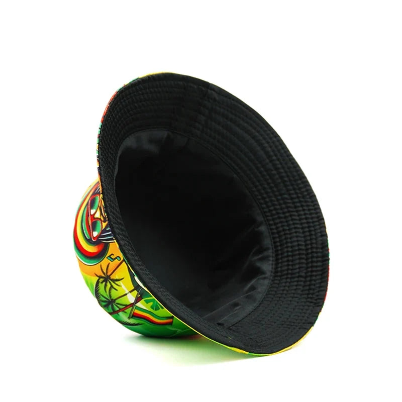 Jamaican Rastaman Green Reversible Bucket Hat