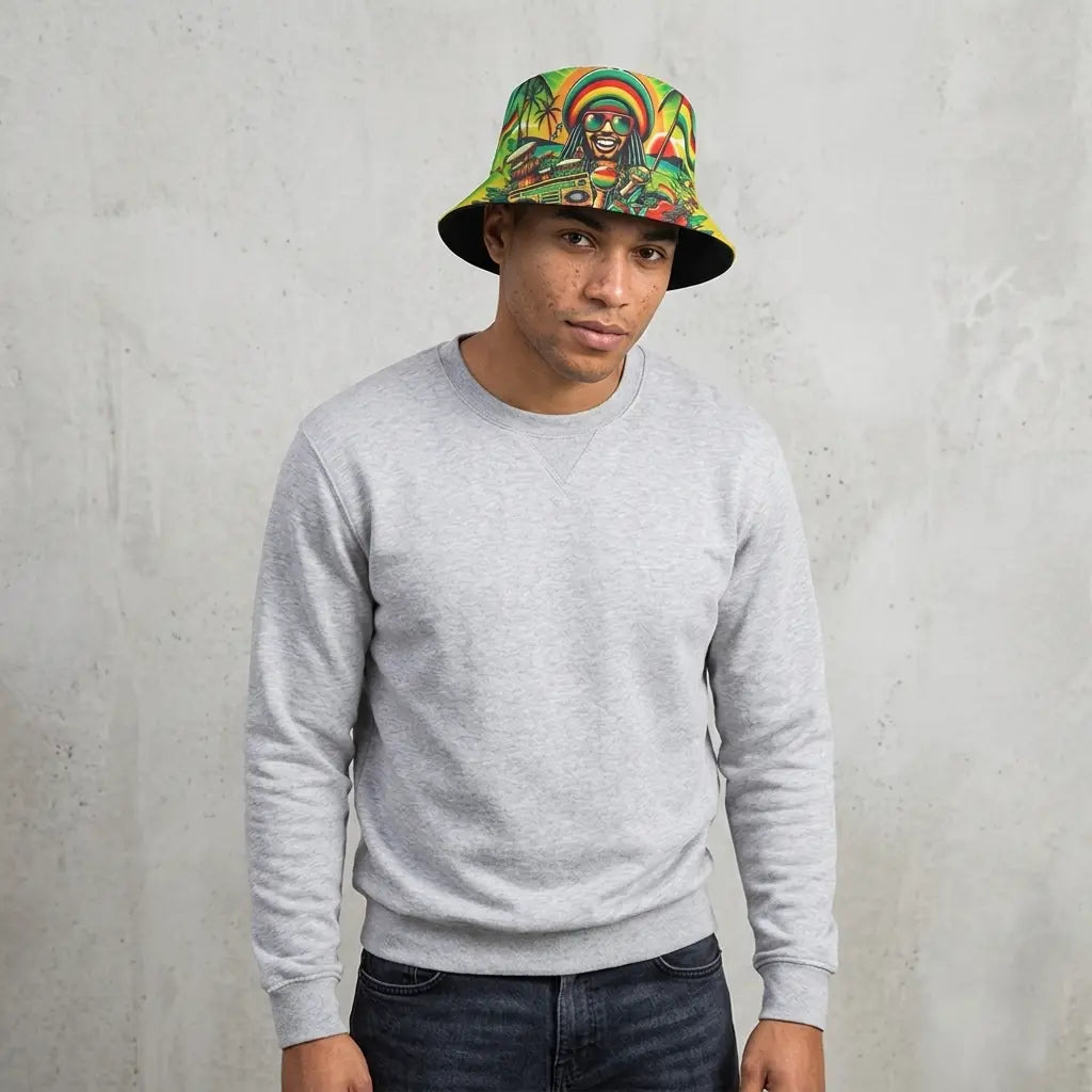 Jamaican Rastaman Green Reversible Bucket Hat