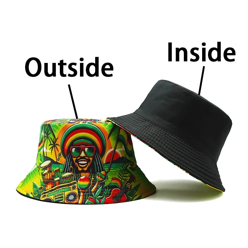 Jamaican Rastaman Green Reversible Bucket Hat