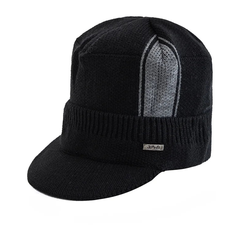 Jeans Knitted Visor Beanie Cap