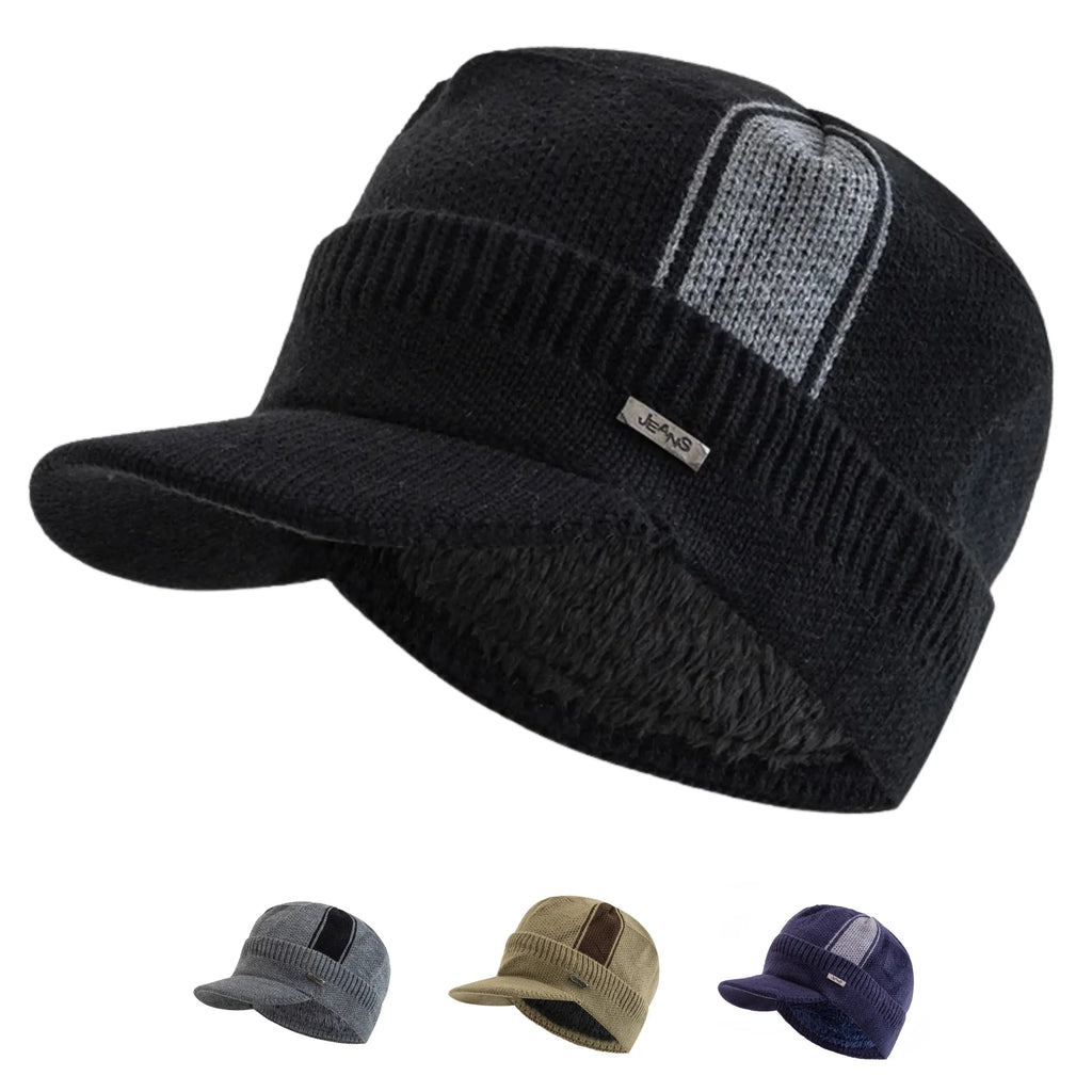 Jeans Knitted Visor Beanie Cap