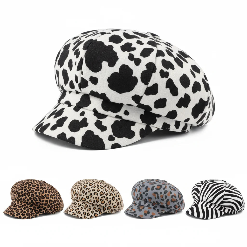 Jolene Women Animal Print 8-Panels Newsboy Cap