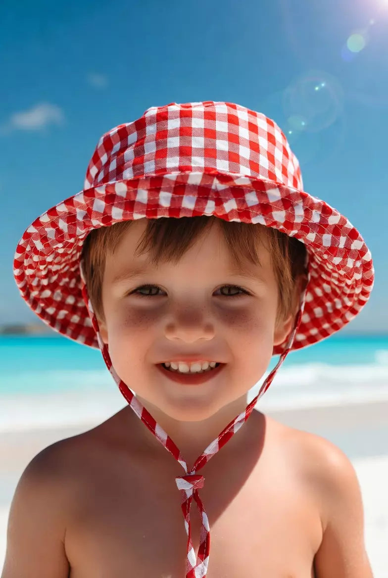 Kids Summer Beach Plaid Bucket Hat