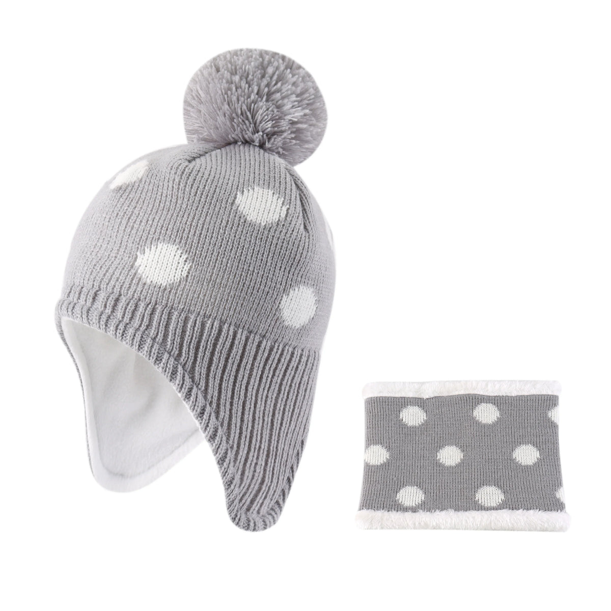Kids Winter Dotted Earflaps Pom-Pom Beanie